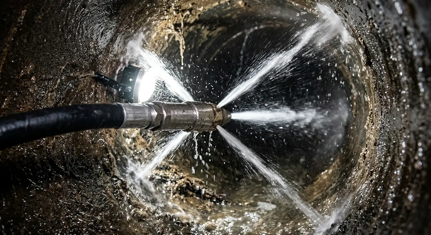 High-pressure hydro jetting nozzle cleaning sewer pipe for Sewer Line Relining in Sandersville